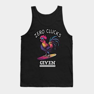 Surfing Rooster - No Clucks Given (with White Lettering) Tank Top